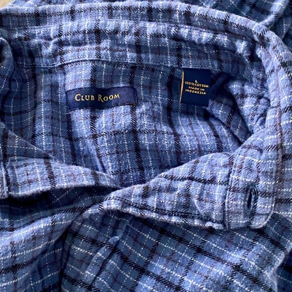 Club Room Blue Plaid Flannel Button Down Shirt Men's Large - Picture 7 of 8